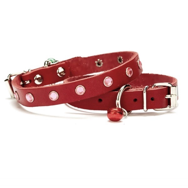 Taşlı Kedi ve Yavru Köpek Tasması 1,0×19 cm Kırmızı Small