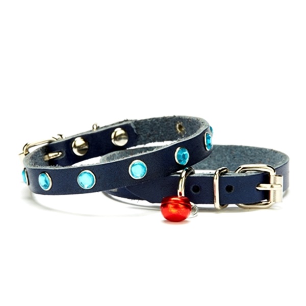 Taşlı Kedi ve Yavru Köpek Tasması 1,2×26 cm Mavi Large