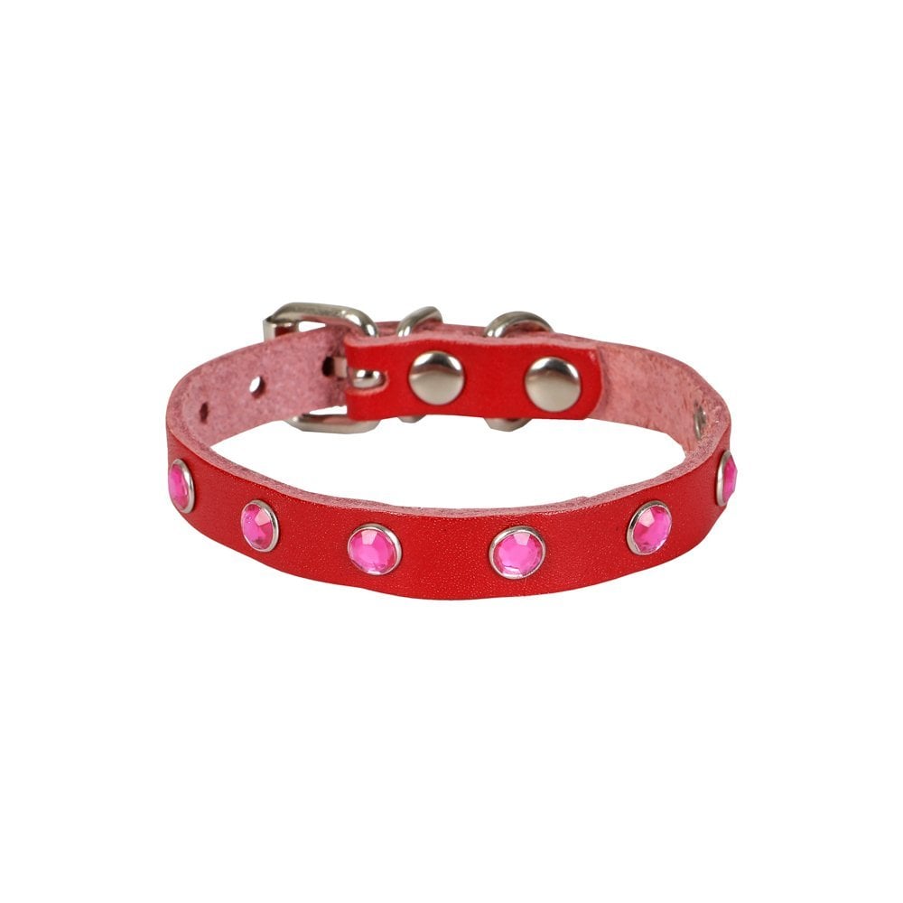 Taşlı Kedi ve Yavru Köpek Tasması 1,5×29 cm Kırmızı XLarge