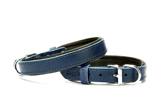 El Yapımı Konforlu Deri Köpek Tasması 2×30-35 cm Mavi