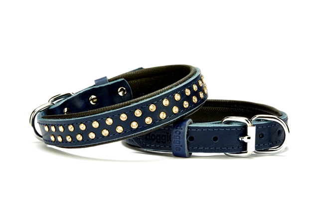 Konforlu Deri Swarovski Kristal Taşlı Köpek Boyun Tasması 2 x 28-34 cm Mavi
