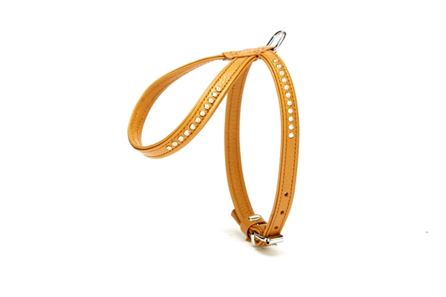 Flotter Swarovski Taşlı Deri Köpek Göğüs Tasması 1,2 x 25-35 cm Kamel