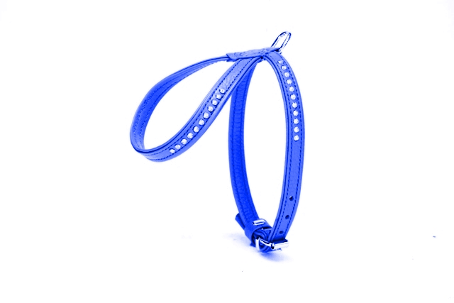 Flotter Swarovski Taşlı Deri Köpek Göğüs Tasması 1,2 x 29-40 cm Mavi