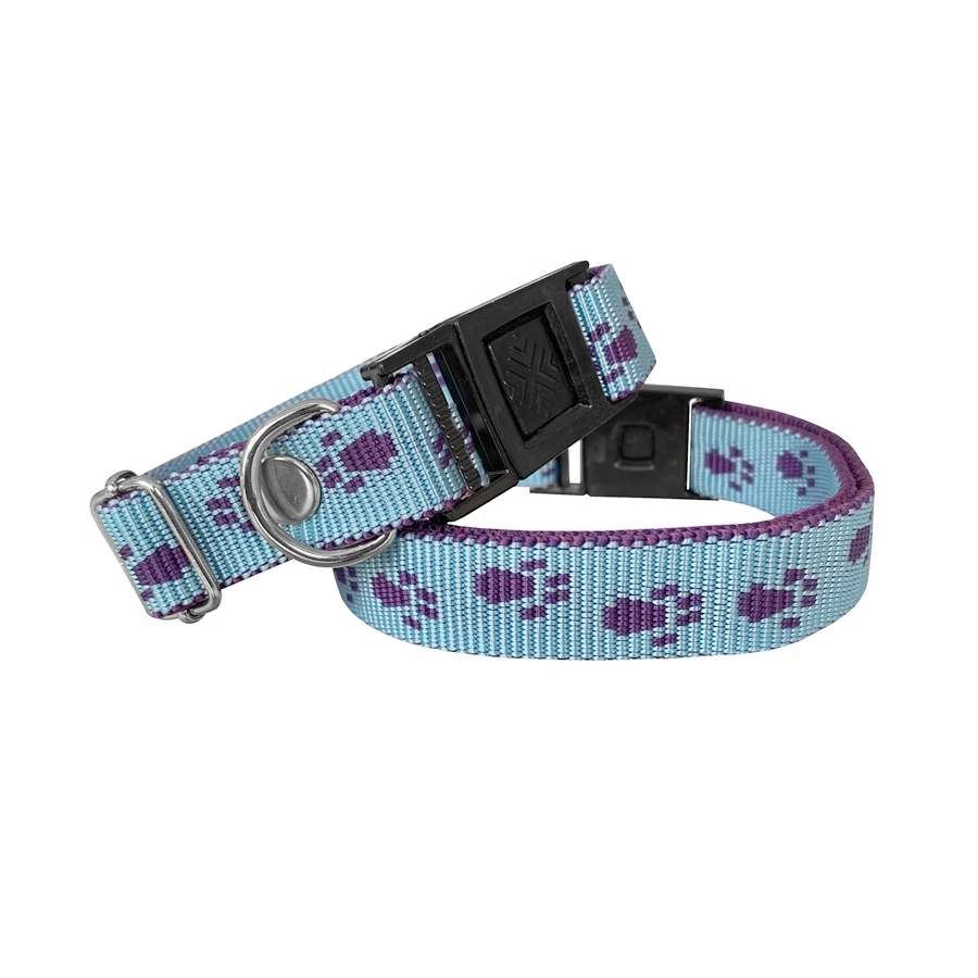 Köpek Tasması Patili Dokuma 2 cm – Min: 30 cm – Max: 50 cm Açık Mavi