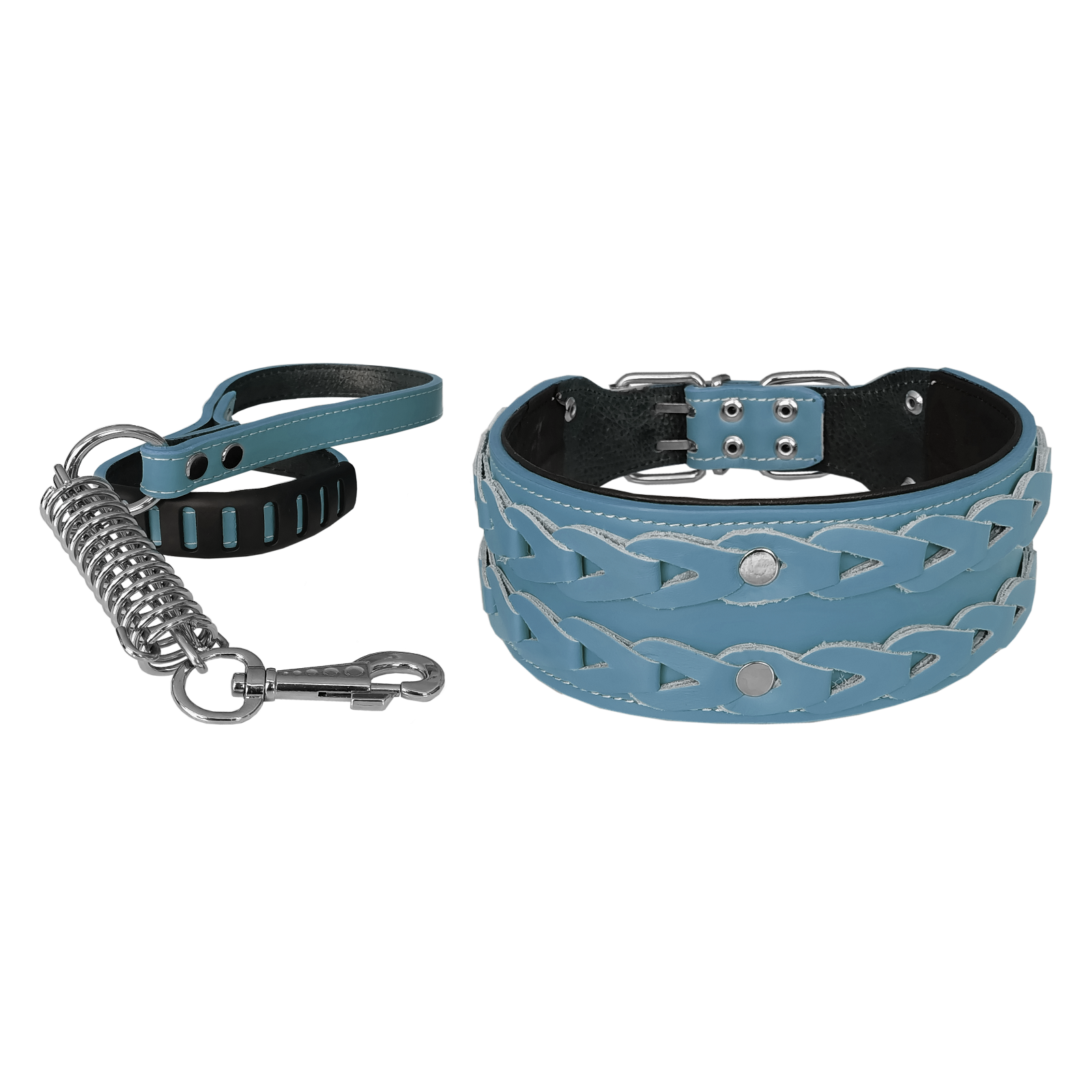 Elegance Deri İşlemeli Lüks Köpek Tasma Seti XL 7 cm*60-68 cm Turkuaz
