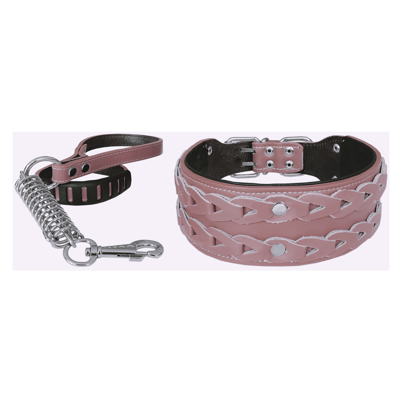 Elegance Deri İşlemeli Lüks Köpek Tasma Seti XL 7 cm*60-68 cm Pudra