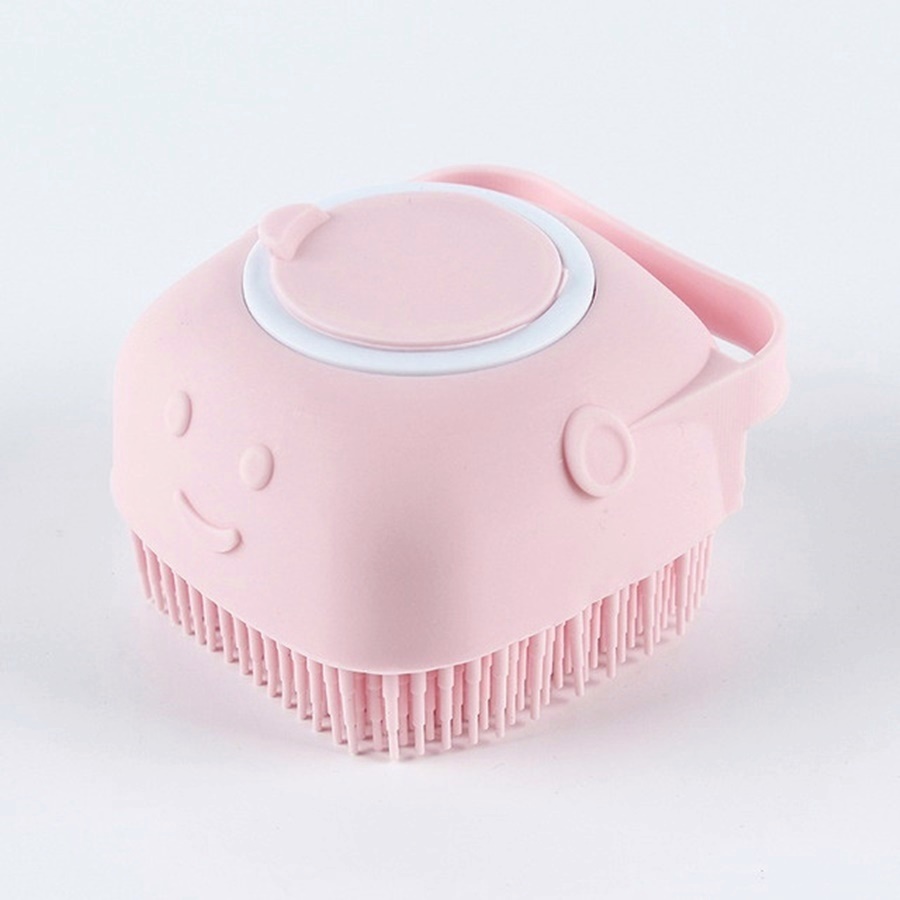 Şampuan Hazneli Kedi Köpek Silikon Duş Fırçası 11 cm Pembe