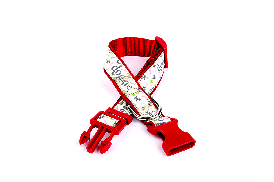 Köpek ve Pati Desenli Dokuma Köpek Boyun Tasması 3 cm x 36-60 cm Kırmızı