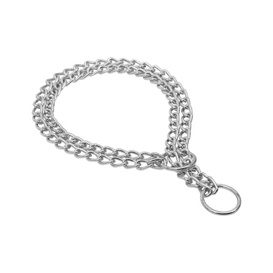 Eğitim Serisi Çift Sıra Boğma Zincirli Köpek Boyun Tasması – 2,5×35-45cm Chrome