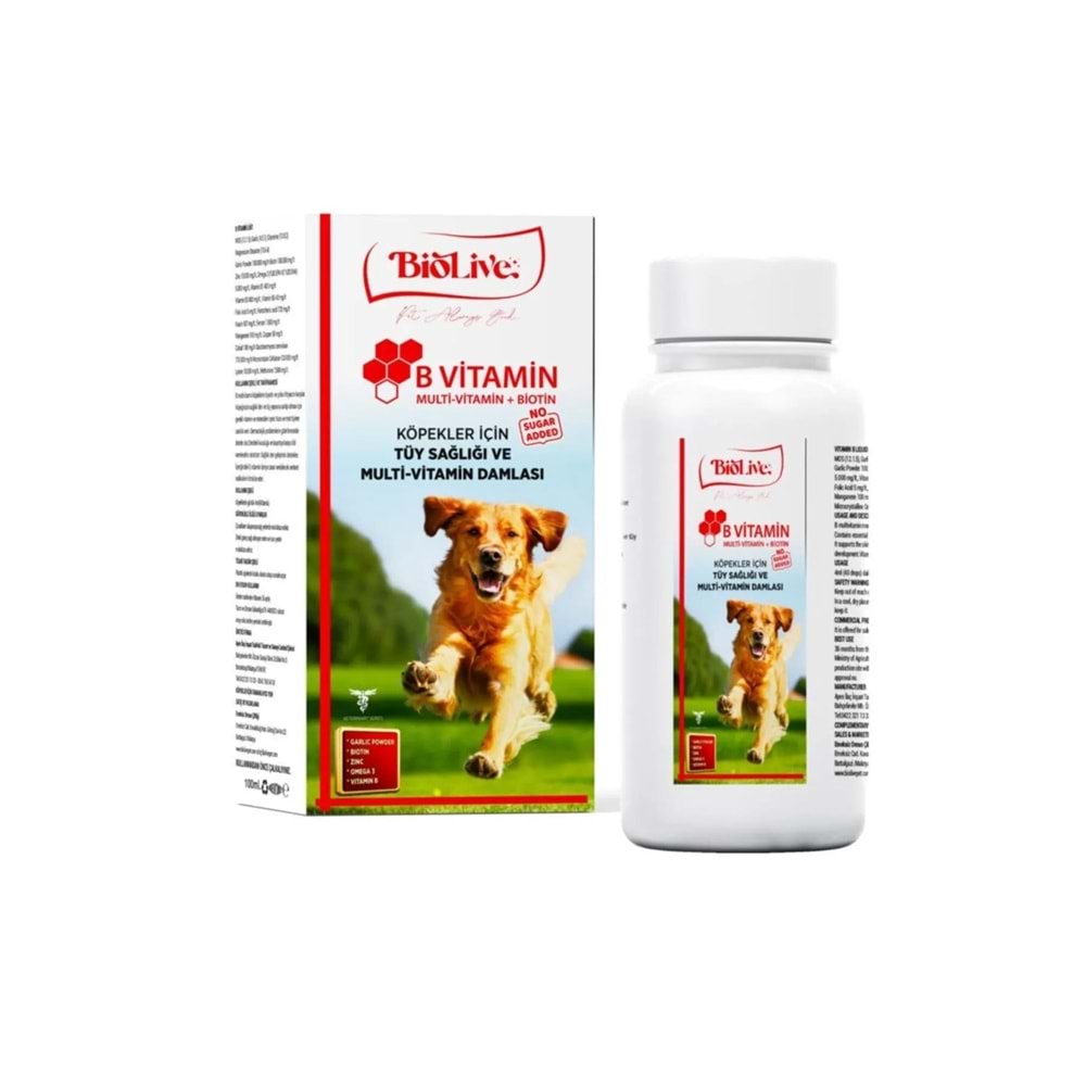 Köpekler İçin B Vitamin+Multivitamin Tüy Sağlığı Likit Vitamin 100ml