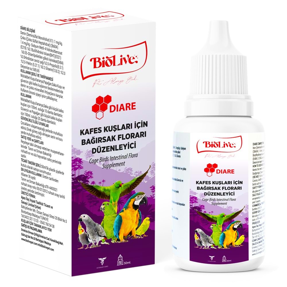Diare Kuşlar İçin Bağırsak Düzenleyici Vitamin 50ml