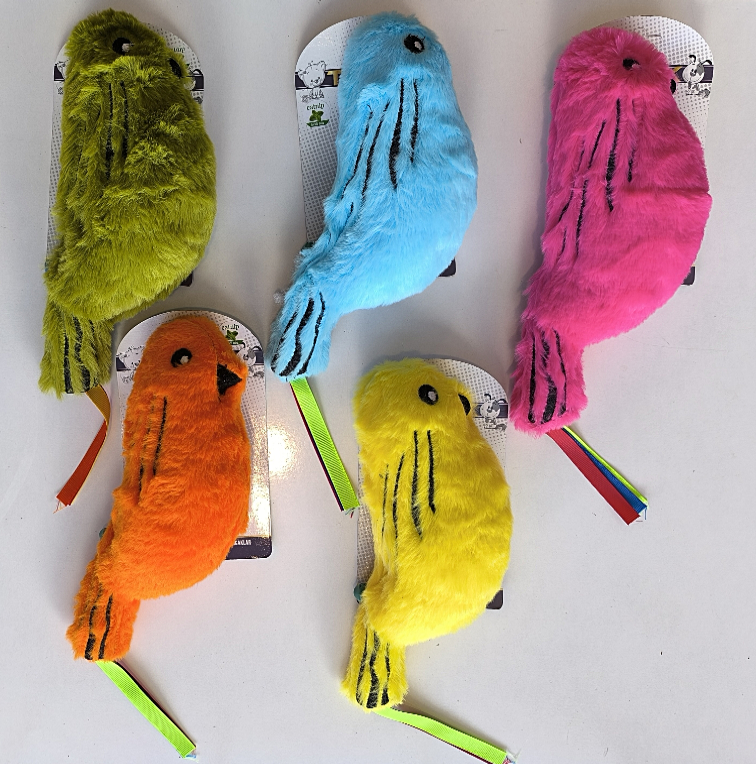 Catnipli Zilli Peluş Kuş Kedi Köpek Oyuncağı Çeşitli Renklerde 8 cm x 30 cm