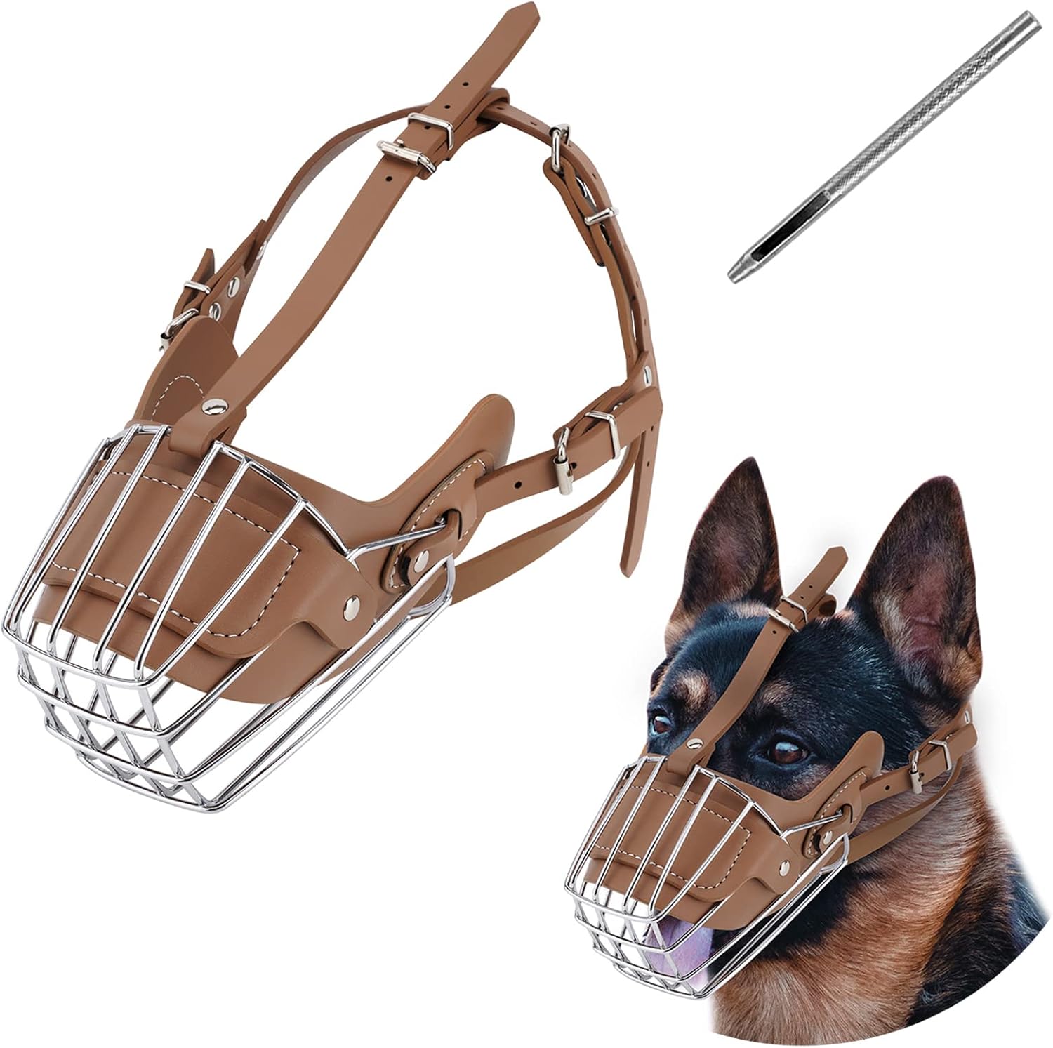 Metal Deri Köpek Ağızlığı XL 38 cm