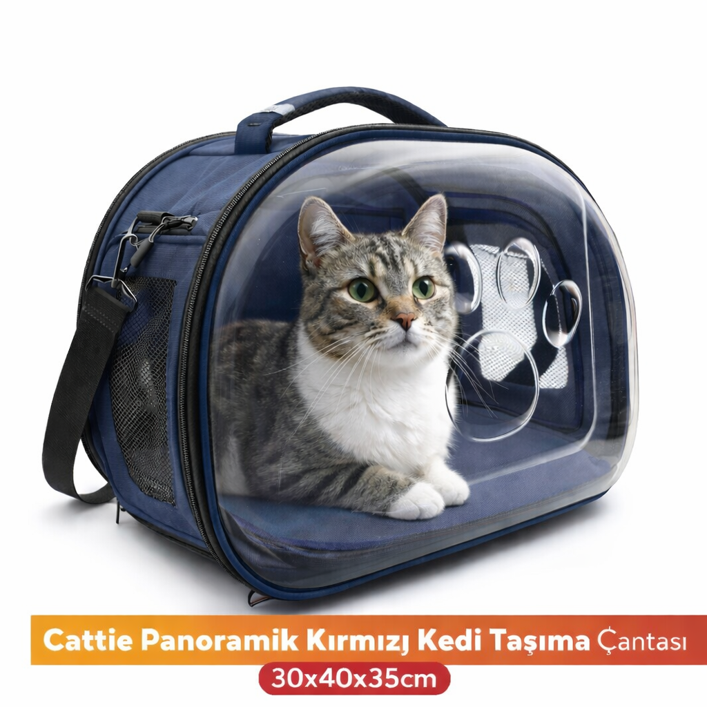 Cattie Panoramik Kedi Taşıma Çantası 30x40x35cm – Koyu Mavi
