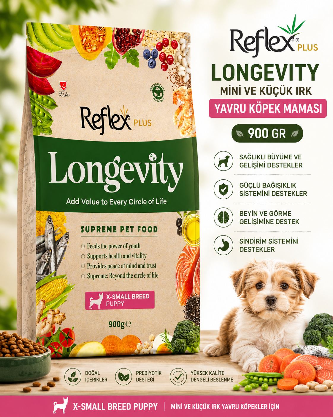 Longevity Mini ve Küçük Irk Yavru Köpek Maması 900 Gr