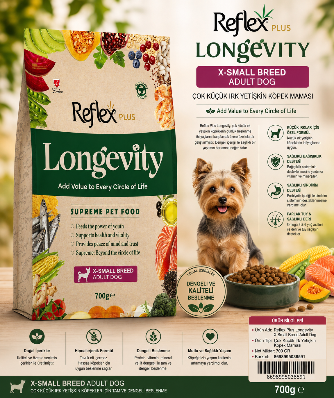 Longevity Hipoalerjenik Çok Küçük Irk Yetişkin Köpek Maması 700gr